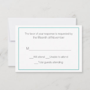 Cartão de Resposta de Casamento Aqua e Branco