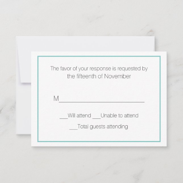 Cartão de Resposta de Casamento Aqua e Branco (Frente)
