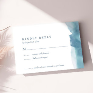 Cartão de Resposta de Casamento Aquarela Oceano Az