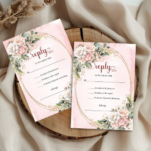 Cartão de Resposta de Casamento Aquarela Rosa Verd