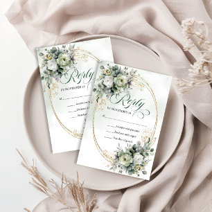 Cartão de Resposta de Casamento Aquarela Verde Dou