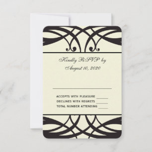 Cartão de Resposta de Casamento Art Déco Creme Pre