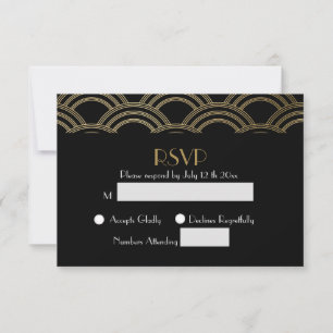 Cartão de Resposta de Casamento Áureo Art Déco Gat