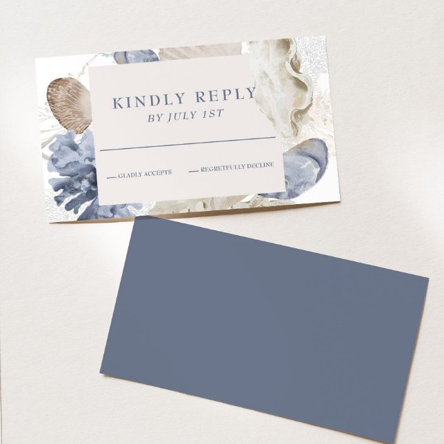 Cartão de Resposta de Casamento Azul Beach SeaShel (Criador carregado)
