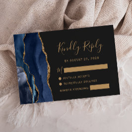 Cartão de Resposta de Casamento Azul Escuro Modern