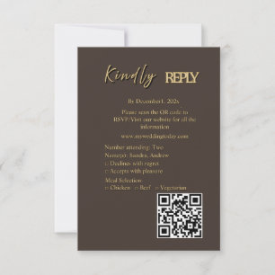 Cartão de Resposta de Casamento Bege e Dourado