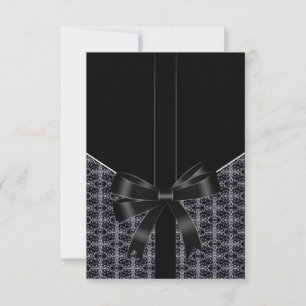 Cartão de Resposta de Casamento Black Damask White