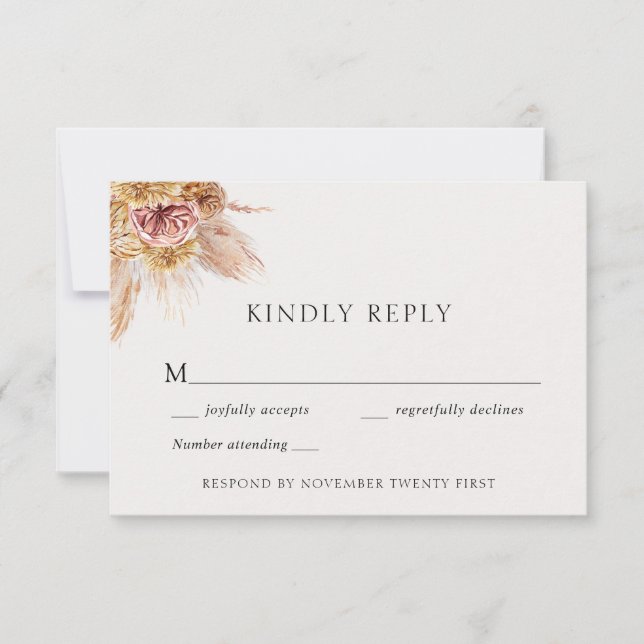 Cartão de Resposta de Casamento Bohemian Pampas Gr (Frente)