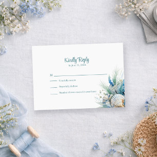 Cartão de Resposta de Casamento Boho Azul Floral P