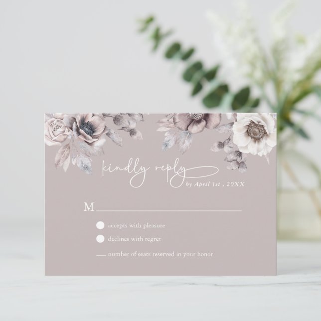 Cartão de Resposta de Casamento Boho Bege & Mauve  (Em pé/Frente)