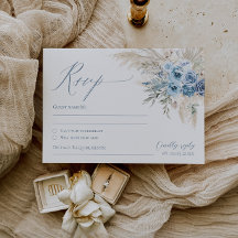 Cartão de Resposta de Casamento Boho em Azul Poeir