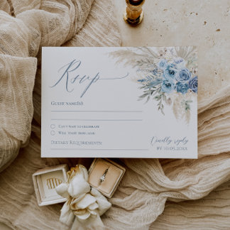 Cartão de Resposta de Casamento Boho em Azul Poeir