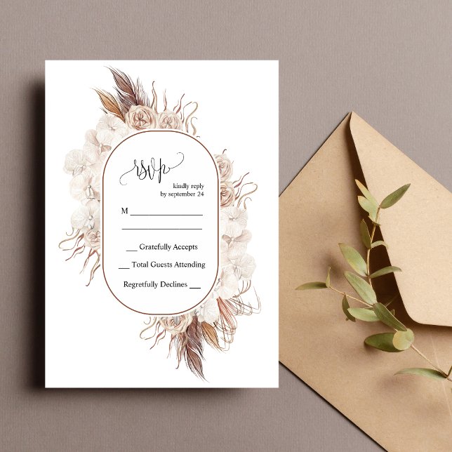 Cartão de Resposta de Casamento Boho Fall Flowers (Boho fall flowers RSVP card adds warm rustic charm while guiding guest responses.)