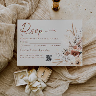 Cartão de Resposta de Casamento Boho Floral Bege c