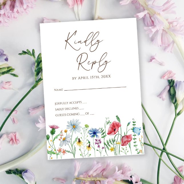 Cartão de Resposta de Casamento Boho Flores Silves (Criador carregado)