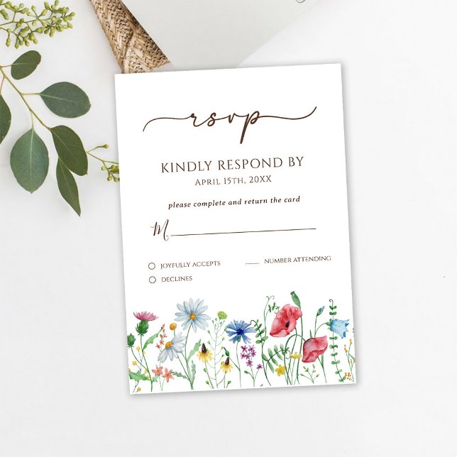 Cartão de Resposta de Casamento Boho Flores Silves (Criador carregado)