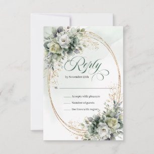 Cartão de Resposta de Casamento Boho Verde Empoeir