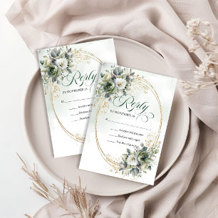 Cartão de Resposta de Casamento Boho Verde Empoeir