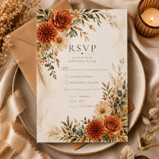 Cartão de Resposta de Casamento Boho Wild Terracot