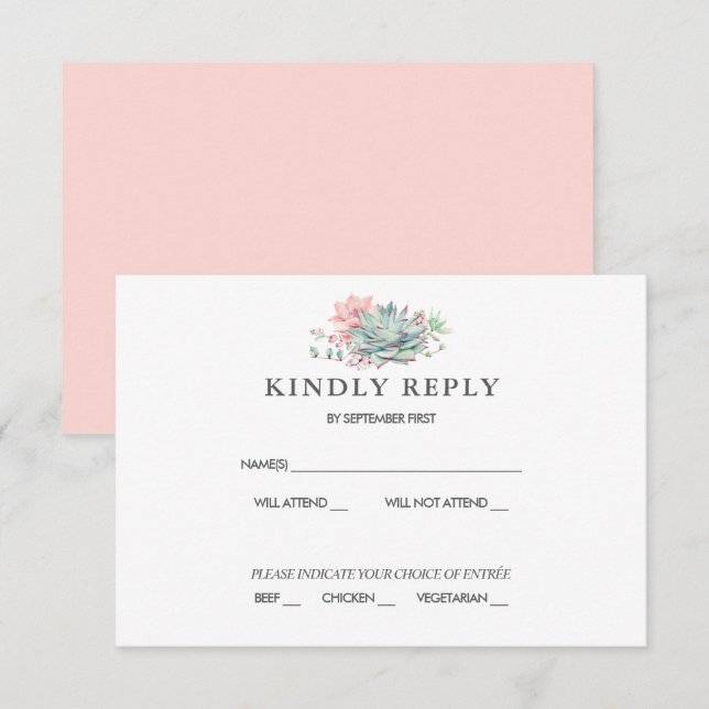 Cartão de Resposta de Casamento Botânico de Sucule (Frente/Verso)