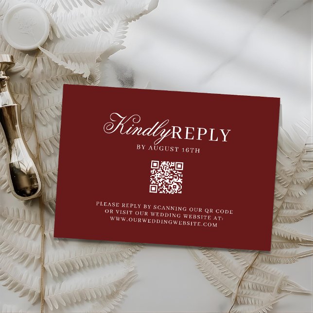 Cartão de Resposta de Casamento Burgundy com Códig (Criador carregado)