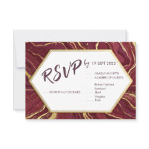 Cartão de Resposta de Casamento Burgundy Gold Mode