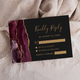 Cartão de Resposta de Casamento Burgundy Moderno e