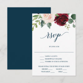 Cartão de Resposta de Casamento Burgundy Navy