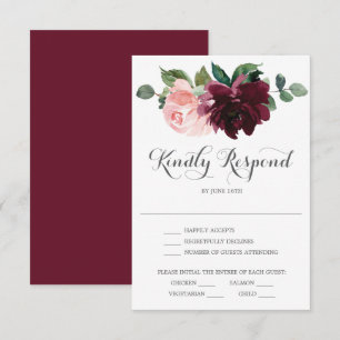 Cartão de Resposta de Casamento Burgundy Rosado