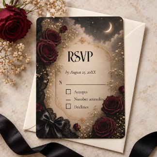 Cartão de Resposta de Casamento Burgundy Rose Goth