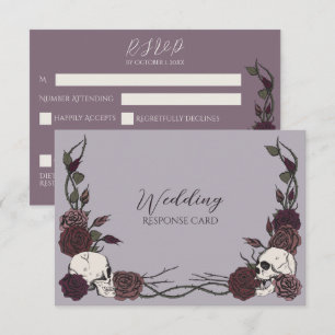 Cartão de Resposta de Casamento Caveira e Rosa Plu