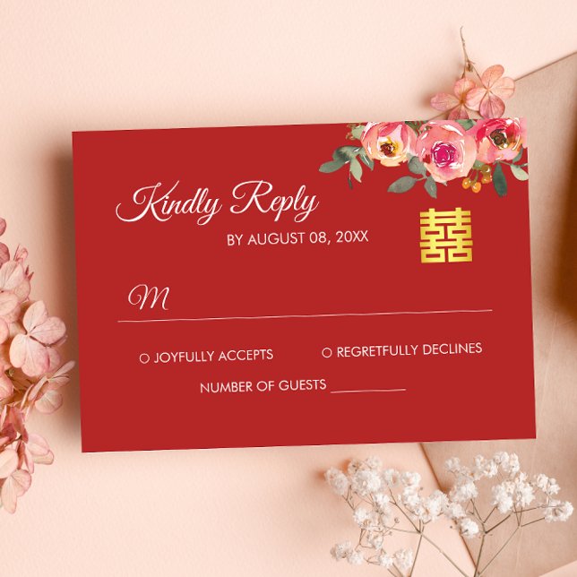 Cartão de resposta de casamento chinês moderno com (Criador carregado)