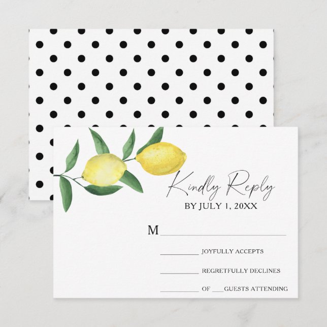 Cartão de Resposta de Casamento - Citrino Amarelo (Frente/Verso)