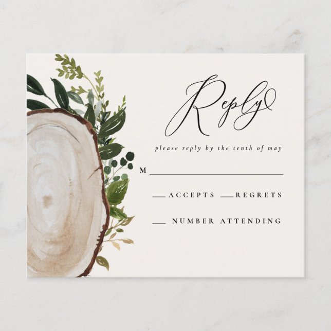 cartão de resposta de casamento com aquarela rústi (Frente)