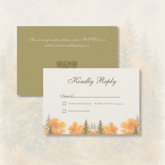 Cartão de Resposta de Casamento com Árvores de Pin (Fall Forest Pine Trees - RSVP Wedding Card)