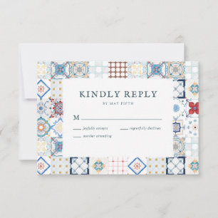 Cartão de Resposta de Casamento com Azulejo Espanh