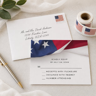 Cartão de Resposta de Casamento com Bandeira Ameri