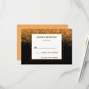 Cartão de Resposta de Casamento com Brilho Dourado