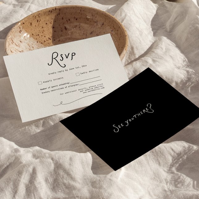 Cartão de Resposta de Casamento com Caligrafia Cap (Whimsical Calligraphy Wedding RSVP Card Minimalist)