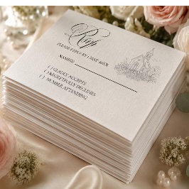 Cartão de Resposta de Casamento com Caligrafia de