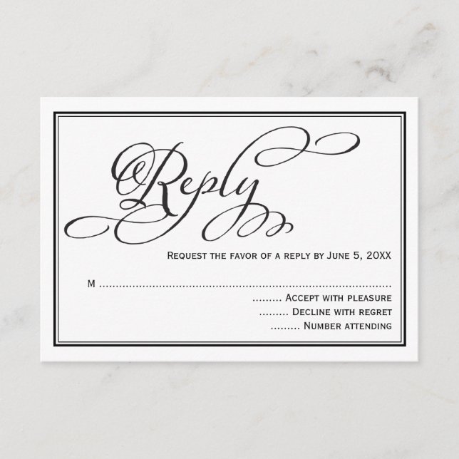 Cartão de Resposta de Casamento com Caligrafia Sim (Frente)