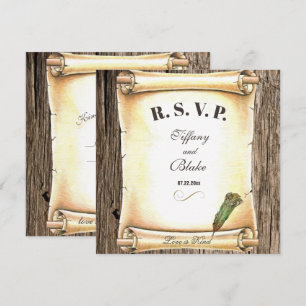 Cartão de Resposta de Casamento com Caneta e Perga