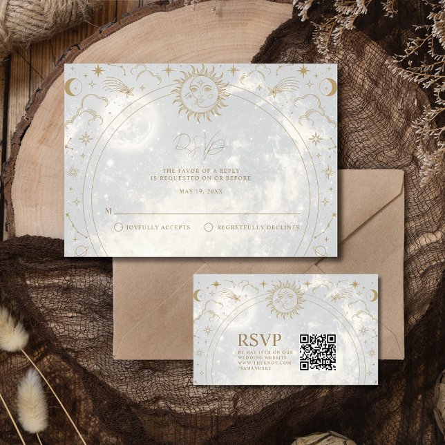 Cartão de Resposta de Casamento com Código QR Cele (Celestial  Wedding QR Code RSVP enclosure card)