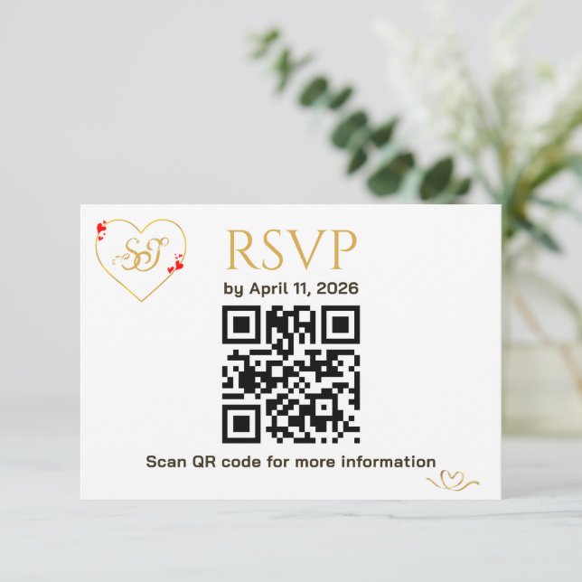 Cartão de Resposta de Casamento com Código QR Cora (Em pé/Frente)