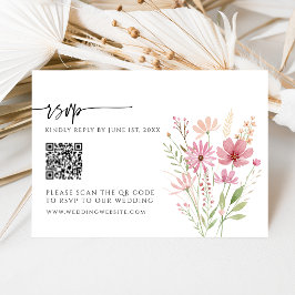 Cartão de Resposta de Casamento com Código QR Flor