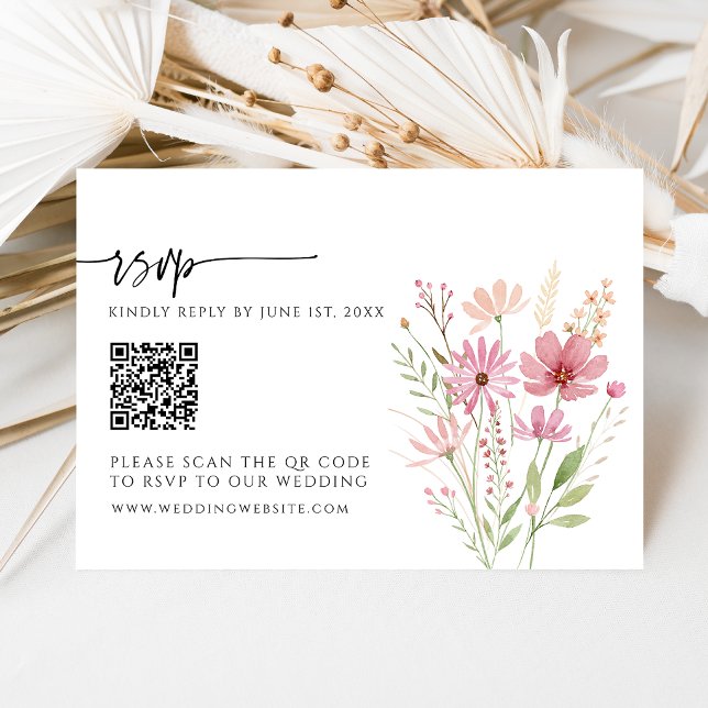 Cartão de Resposta de Casamento com Código QR Flor (Criador carregado)
