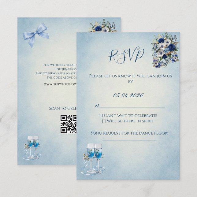 Cartão de Resposta de Casamento com Código QR Pers (Frente/Verso)