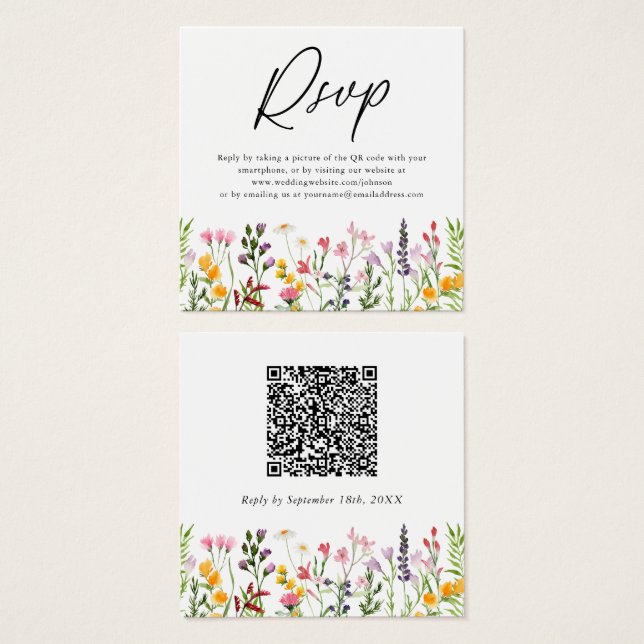 Cartão de Resposta de Casamento com Código QR Wild (Frente & Verso)