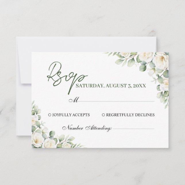 Cartão de Resposta de Casamento com Flora Branca E (Frente)