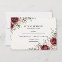 Cartão de Resposta de Casamento com Flora e Folhag